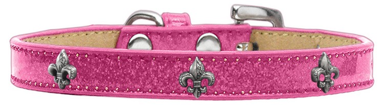 Silver Fleur De Lis Widget Dog Collar Pink Ice Cream Size 18